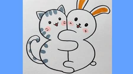 Dibujar lindo gato y conejo