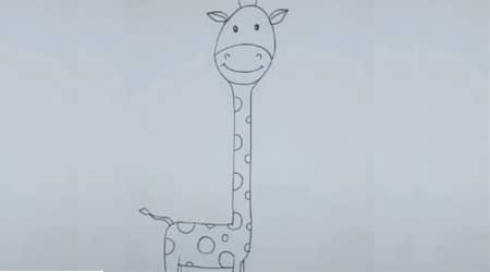 A drawing of a giraffe with a spoon