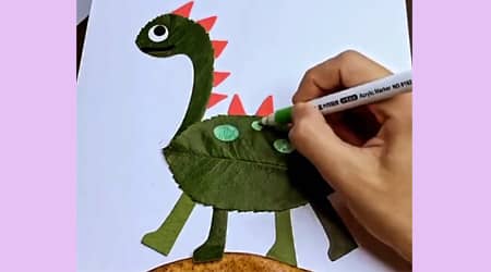 Faire du dinosaure avec des feuilles