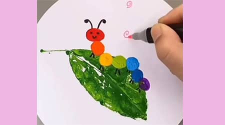Hagamos una oruga con pintura con los dedos y hoja