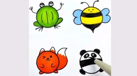 Einfaches Zeichnen von Fröschen, Bienen, Füchsen und Panda